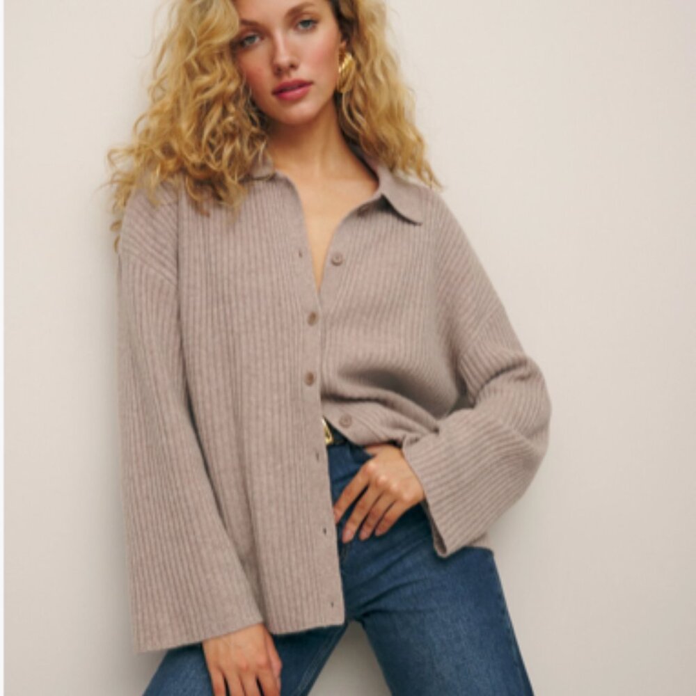 Reformation Fantino Cashmere Collared Cardigan / Oatmeal